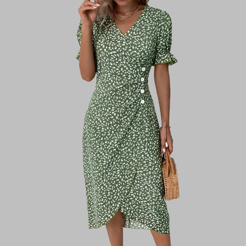 MARIA | FLORAL V-NECK DRESS - Sancityshop