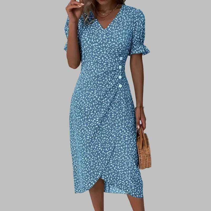 MARIA | FLORAL V-NECK DRESS - Sancityshop