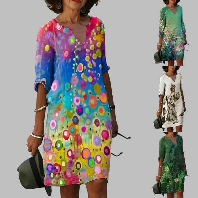 ANNE | BRIGHT COLOURS FLORAL DRESS - Sancityshop