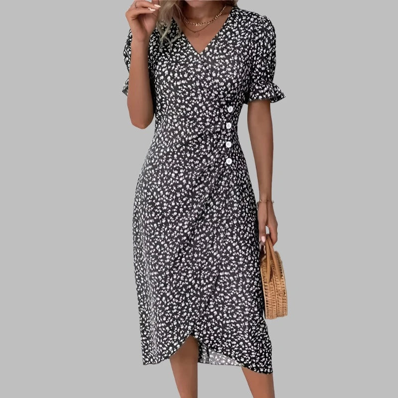 MARIA | FLORAL V-NECK DRESS - Sancityshop