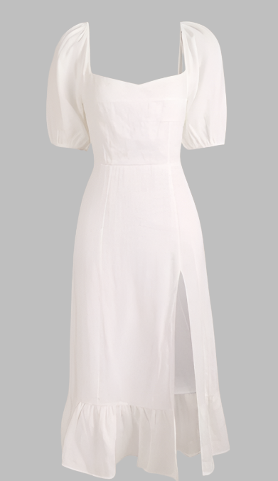 CAITLYN | PUFF SLEEVE SPLIT HEM MIDI DRESS - Sancityshop