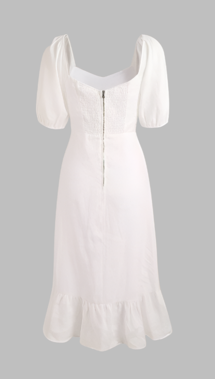 CAITLYN | PUFF SLEEVE SPLIT HEM MIDI DRESS - Sancityshop