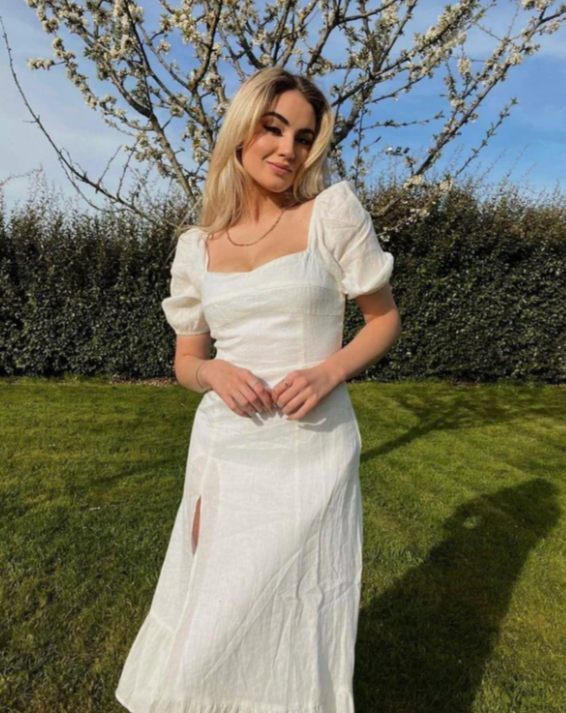 CAITLYN | PUFF SLEEVE SPLIT HEM MIDI DRESS - Sancityshop